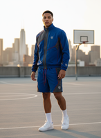 Conjunto Deportivo Color Azul Grisáceo con Bloques de Color, Chaqueta con Cremallera de Manga Larga y Pantalones Cortos Deportivos de Secado Rápido, Poliéster, Unisex para Adultos, Ropa de Primavera