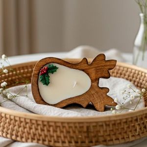 Animated Shape Wooden Base Candle Bowl For Home Wedding Festive Trending Dough Candle Container For Tabletop Restaurant & Cafes - Product Image 1