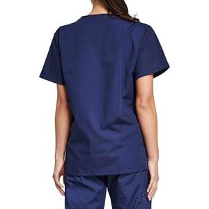 Haut de blouse médicale bleu marine à col en V pour femme avec poches, mélange coton et polyester, uniforme d'hôpital - Product Image 3