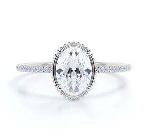 แหวนหมั้นมอสซาไนต์แบบมิลเกรน 1.2 กะรัต ชุบทอง 14K สไตล์คลาสสิกโบราณ ประดับแบบกรงเล็บ รูปทรงวงรี แหวนแต่งงานเจ้าสาว - Product Image 1