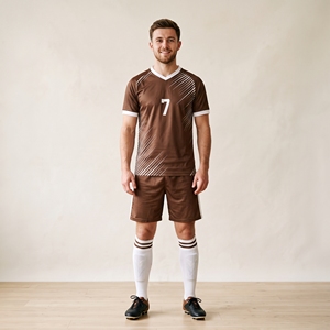 Ensemble de maillot de football unisexe marron, col rond, manches courtes, respirant, anti-transpiration, polyester écologique, numéro 7 sur le devant - Product Image 1