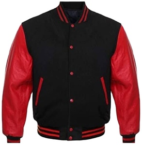 Veste de Baseball rouge pour homme, mode automne, Slim, manches noires, Bomber - Product Image 1