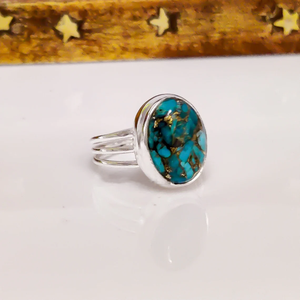 Anillo de Plata de Ley 925 con Turquesa Azul Cobre, Joyería Hecha a Mano con Piedras Preciosas para Mujer - Product Image 2