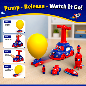 Mirana Plastic Educational Balloon Car Launcher Toy Set for 2-3Y Kids-Manual Air Pump <b>Train</b>/Aeroplane/Boat/Astronaut/Racecar - Product Image 2