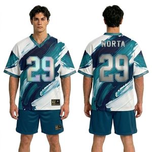 Ensembles de maillots et shorts de sport pour fans, à sublimation, avec empiècements contrastants, en tissu épais, noir de jais et accents dorés - Product Image 6