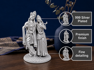 Idole de Radha Krishna plaquée argent 999 de Jaipur Metals |   100% Laiton |   Statue de divinité hindoue |   10,5x7x16cm |   560g |   Pooja de déménagement - Product Image 2