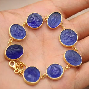 Pulsera de Cristal Azul Veneciano Romano, Plata de Ley 925, Joyería Griega de Primera Calidad, Certificada por GIA, Diseño Antiguo Vintage, para Madres - Product Image 1