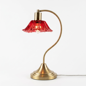 Traditional Brass Table <b>Lamp</b> with Green Glass Flower Shade E12 LED Base for Bedroom - Product Image 5