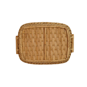 Handwoven Natural Cane Rattan <b>Rectangular</b> Storage Tray <b>Basket</b> Low-Profile Tabletop Serving Bread Fruit Organizer Bin - Product Image 5