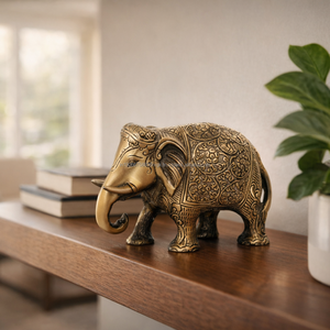 Figura de Elefante de Aluminio en Latón Antiguo - Estatua Art Deco Ecológica, Símbolo de Sabiduría y Prosperidad para la Decoración de Diwali - Product Image 4