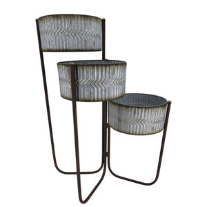 Pot de fleurs sur pied en métal bleu vieilli, moderne, décoratif, pour intérieur et extérieur, géométrique, avec support métallique, pour la décoration de la pièce et du jardin - Product Image 4