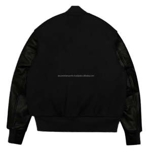 Chaqueta Universitaria de Alta Calidad para Hombre, Corte Clásico, Negra, Lana Melton, Mangas de Cuero, Estilo Universitario, Cuero Vacuno Negro - Product Image 5