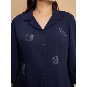 Chemise d'été légère, élégante et de qualité supérieure en crêpe bleu pour femmes, acheter directement auprès du fournisseur - Product Image 4