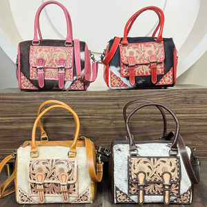 High-quality Hand Tooled Leather Medium Travel Speedy Bag Weekender Overnight <b>Storage</b> Crossbody Handbag Women Durable Duffel Bag - Product Image 5