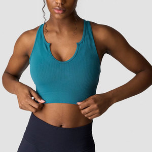 Débardeur de sport femme haute élasticité, nouvelle collection 2026, coupe courte, col en V profond, pour l'été et les activités de plein air, avec compression côtelée au bas - Product Image 1