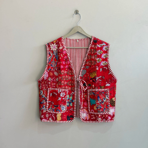 Gilet matelassé indien style bohème en patchwork pour femme, veste sans manches en coton - Product Image 1