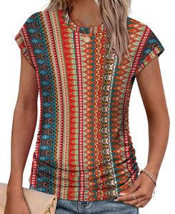 Camiseta de Algodón con Estampado Gráfico Personalizado para Mujer, Camiseta de Manga Corta, Suave y Transpirable, Top de Moda de Algodón Estampado para Verano - Product Image 1