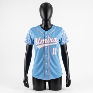 Camiseta de Softbol Personalizada Azul Cielo para Mujer, Sublimada con Mariposas, Nombre y Número Bordados, con Botones, para Equipo Femenino - Product Image 2
