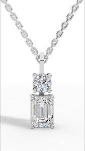 Elegant Luxury Toi Et Moi Engagement Wedding Pendant <b>Necklace</b> with Round Baguette Lab Grown Diamonds in 10K Gold Colorless White - Product Image 3