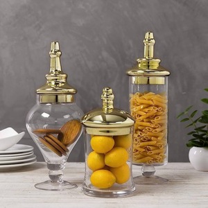 Clear <b>Glass</b> Storage Jar With Silver Metal Lid And Olive Branch Design Airtight Kitchen <b>Container</b> For Food Preservation - Product Image 3