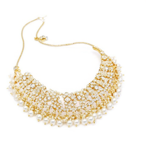 Collier ras-de-cou en alliage plaqué or 18 carats avec pierres de cristal, perles et diamants pour soirée - 10575555WH - Product Image 1