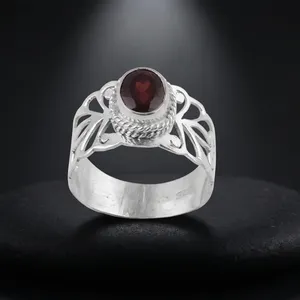 Bague en argent sterling 925 avec pierre précieuse grenat, bijoux vintage faits à la main, filigrane, pierre rouge naturelle, bagues fines - Product Image 3