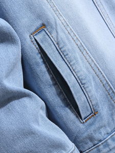 Chaqueta de Mezclilla Azul Claro para Hombre, Estilo Casual, Cierre de Botones, Color Sólido, Lavable, de Algodón, Estilo Otoñal, Corte Regular - Product Image 6