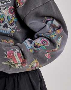 เสื้อฮู้ดดี้ผู้หญิงแบบซิป สไตล์วินเทจ ผ้าฝ้ายเฟรนช์เทอร์รี่ 100% ล้างสีแบบแอซิดวอช ประดับคริสตัล พิมพ์ลายตามสั่ง กระเป๋าขนาดใหญ่พิเศษ ไซส์ XL - Product Image 3