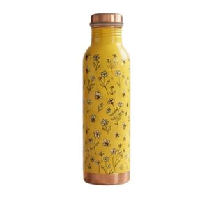 Botella de Agua Deportiva de Cobre con Diseño Personalizado, Termo Antiderrames con Estampado Floral Amarillo, Aislada, Ideal para Regalo - Product Image 1