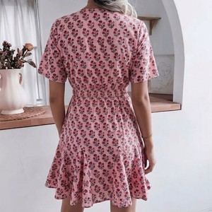 Pink Floral Mini <b>Dress</b> for Women Cotton <b>Summer</b> <b>Dress</b> V Neck <b>Boho</b> <b>Dress</b> Short Sleeve Casual <b>Dress</b> Flowy Floral Sundress - Product Image 2
