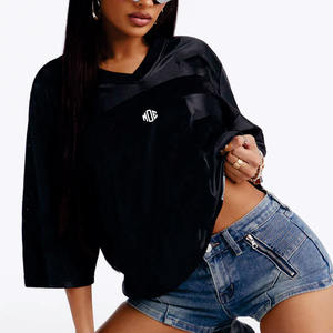 Camisetas de Fútbol Americano Negras Extra Grandes con Número 3D Bordado Personalizado al por Mayor, Cuello en V, Manga Corta, Ropa Urbana para Mujer - Product Image 3