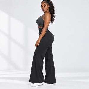Breathable Knit Yoga Trousers High Waist <b>Flared</b> <b>Leggings</b> High waist Exercise Wear Wholesale Yoga Wear Supplier <b>Women</b> Activewear - Product Image 2