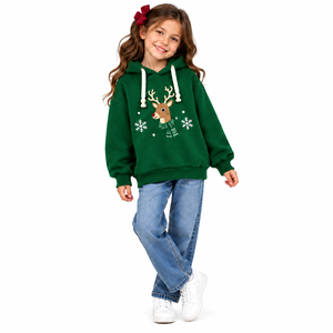Vente en gros de sweats à capuche pour filles et enfants en coton molletonné avec broderie de rennes et d'hélices de neige, imprimé de Noël, OEM ODM, haut d'hiver - Product Image 1