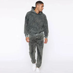 Mens Washed Black Solid Hoodie Tracksuit Set Cotton Fleece Pullover Hoodie Regular Fit Lightweight <b>Jogger</b> Pants Casual - Product Image 4