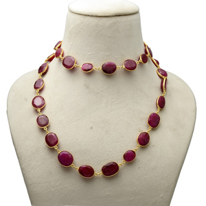 Collier élégant et magnifique pour femme, en laiton plaqué or, avec rubis de haute qualité sertis en clos sans fin de 32 pouces de long, idéal pour les soirées. - Product Image 3