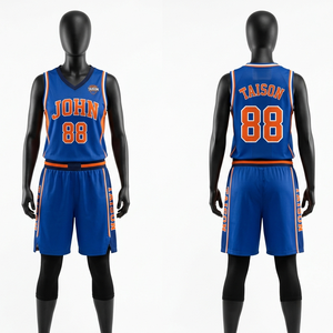 Tenue de basket-ball pour femmes, polyester respirant de qualité supérieure 180 GSM, maille bleue et orange, panneau latéral, sublimation, logo personnalisé, vêtements d'équipe - Product Image 1