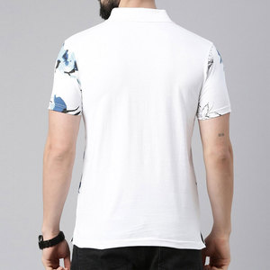 Polo pour homme à manches courtes, imprimé floral blanc, en coton tricoté, décontracté, respirant, coupe classique - Product Image 3