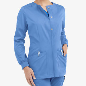 Veste d'uniforme d'infirmière OEM à prix de gros, col rond, manches longues, poignets côtelés, poches plaquées, vestes de travail en gros - Product Image 1