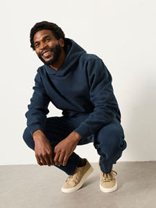 Men's <b>Navy</b> Blue Hooded <b>Sweatshirt</b> Regular Fit Cotton French Terry Casual Pullover With Front Pocket Autumn Wear - Product Image 3