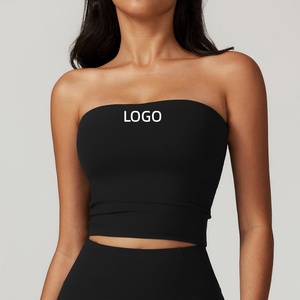Women's <b>Black</b> Strapless <b>Knitted</b> <b>Tank</b> <b>Top</b> Solid Color Ruched Short Length Minimalist Style Breathable Spandex Polyester Blend - Product Image 4