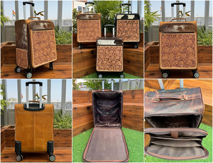 Maletas de mano de cuero para hombre y mujer, maletas con ruedas de viaje, Maleta de cuero de vaca real - Product Image 2