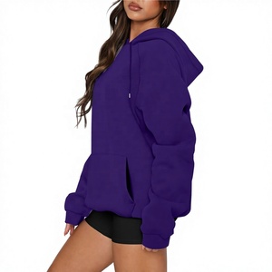 Sweat-shirt à capuche surdimensionné pour femme, en molleton de coton lourd, couleur unie violet, à manches longues, vente en gros - Product Image 1
