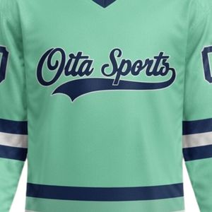 Conjunto de Camiseta y Pantalones Cortos de Hockey sobre Hielo Sublimados en Verde Menta para Hombre, Cuello en V, Rayas, Poliéster, Uniforme Deportivo - Product Image 5