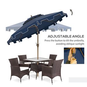 Ombrellone da Giardino e Spiaggia 2,5m e 2,7m con Pulsante di Inclinazione e Manovella Blu Scuro - Product Image 4