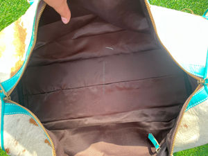 Bolsas de viaje grandes con flecos turquesa unisex occidental cuero de vaca Estilo Vintage hecho a mano real - Product Image 6