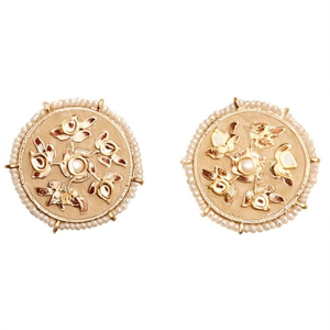 Boucles d'oreilles clous en plaqué rhodium avec pierres Kundan et Meenakari, imitation perle - Motif Paix - Cadeau - Product Image 2