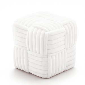 Pouf quadrato bianco in velluto a coste, sgabello imbottito intrecciato per camera da letto, soggiorno, ingresso - Product Image 1
