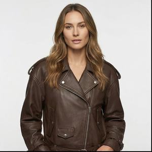Ropa de calle transpirable para mujer, moda, diseño personalizado, chaqueta de cuero marrón, chaqueta de cuero personalizada para mujer 2025 - Product Image 2