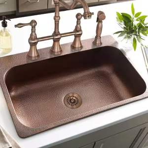 Évier en cuivre rustique moderne, évier de cuisine en cuivre martelé à poser, évier de salle de bain carré en cuivre fait main, finition patine antique - Product Image 6