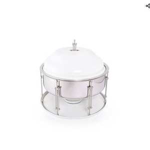 Marmite contemporaine en acier inoxydable argenté avec couvercle et support photophore Réchauffeur de nourriture élégant pour les buffets haut de gamme et les événements hôteliers - Product Image 6